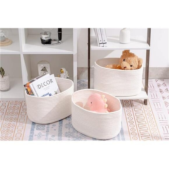 Cotton Rope Storage Baskets Set Woven Cube Shelf Bins Closet Organizer - Picture 6 of 7